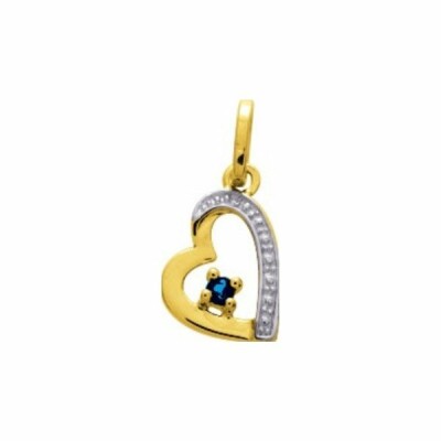 Pendentif coeur en or jaune et saphir