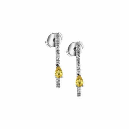 Boucles d'oreilles Garden Party Symphonie en or blanc, saphir jaune et diamants