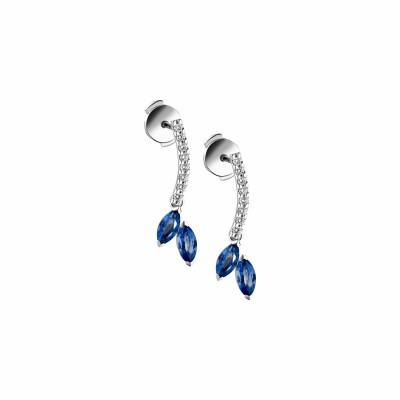 Boucles d'oreilles Garden Party Symphonie en or blanc, saphir bleu et diamants