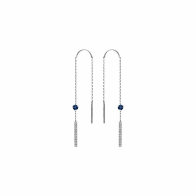 Boucles d'oreilles Garden Party Symphonie en or blanc et diamants et saphir de Ceylan