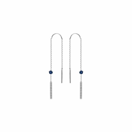 Boucles d'oreilles Garden Party Symphonie en or blanc et diamants et saphir de Ceylan