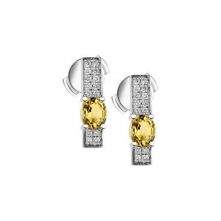 Boucles d'oreilles Garden Party Symphonie en or blanc, saphir jaune et diamants