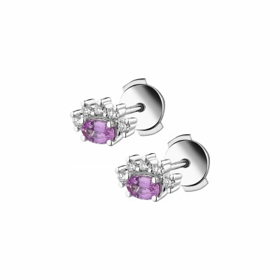 Boucles d'oreilles Garden Party Rendez-vous en or blanc, saphir rose et diamants