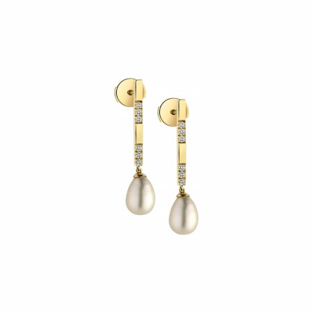 Boucles d'oreilles Garden Party Éclat en or jaune, perles et diamants