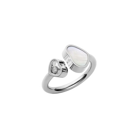 Bague Chopard Happy Hearts en or blanc, diamant et nacre, taille 52