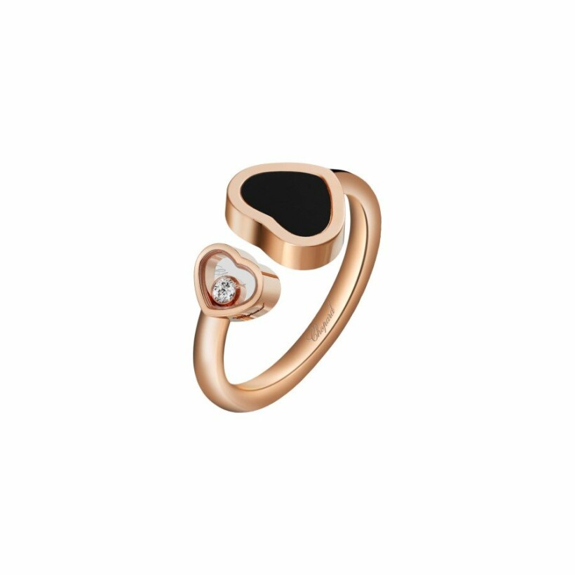 Chopard Happy Hearts ring, rose gold, diamond and onyx, size 54