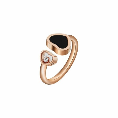 Bague Chopard Happy Hearts et or rose, diamant et onyx, taille 54