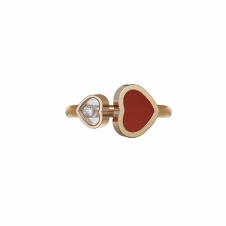 Bague Chopard Happy Diamonds en or rose, diamant et pierre rouge, taille 52