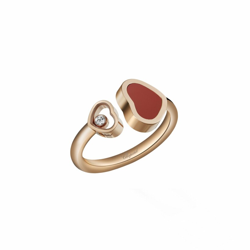 Chopard Happy Hearts ring, rose gold, diamond, red stone