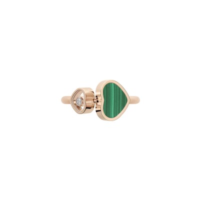 Chopard Happy Hearts, rose gold, malachite, diamond ring, size 52