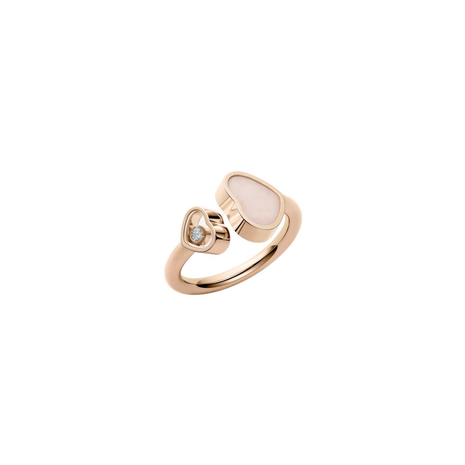 Bague Chopard Happy Hearts en or rose, opale et diamant, taille 52