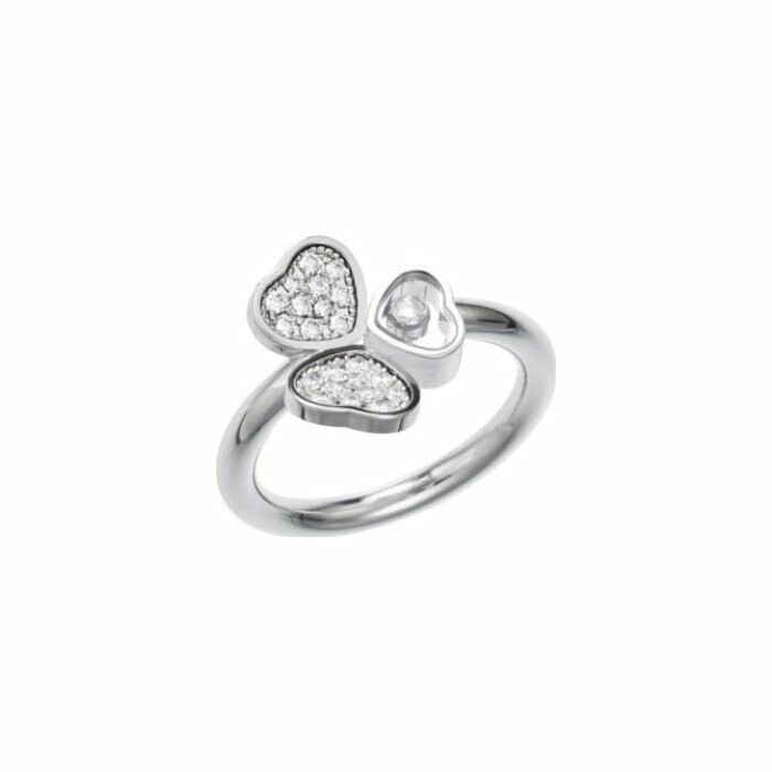 Bague Chopard Happy Hearts wings en or blanc et diamants, taille 52