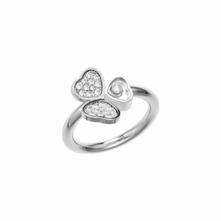 Bague Chopard Happy Hearts wings en or blanc et diamants, taille 50