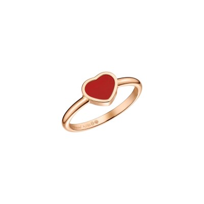 Bague Chopard My Happy Hearts en or rose et cornaline, taille 53