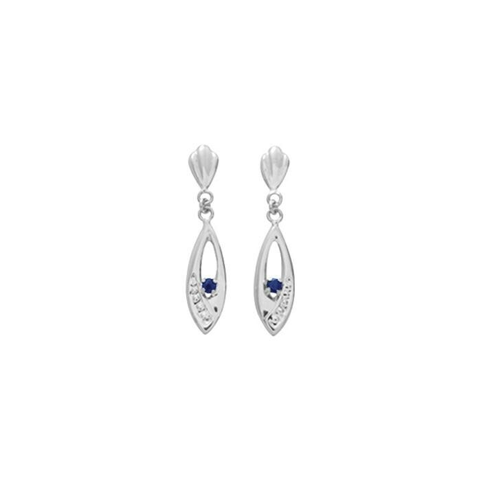 Boucles d'oreilles pendantes en or blanc et saphirs