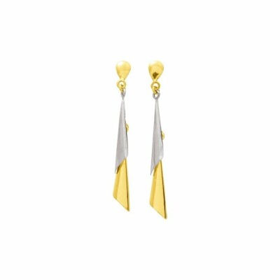 Boucles d'oreillles pendantes en or blanc et or jaune