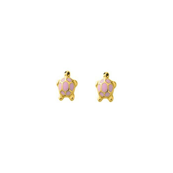 Puces d'oreilles tortues en or jaune et laque