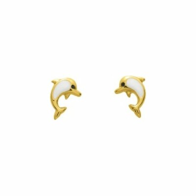 Boucles d'oreilles dauphins en or jaune et laque