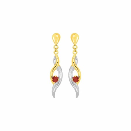 Boucles d'oreilles en or jaune, rhodium et rubis