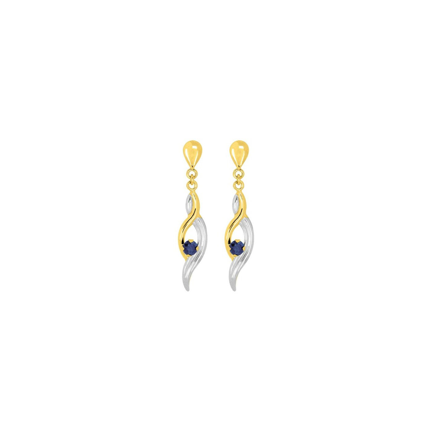 Boucles d'oreilles pendantes en or jaune rhodié et saphirs