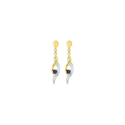 Boucles d'oreilles pendantes en or jaune rhodié et saphirs