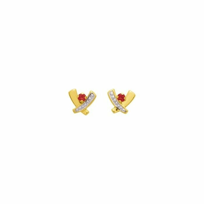 Boucles d'oreilles en or jaune et rubis et diamants