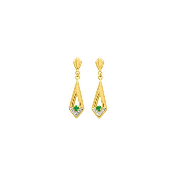 Boucles d'oreilles pendantes en or jaune rhodié et émeraudes