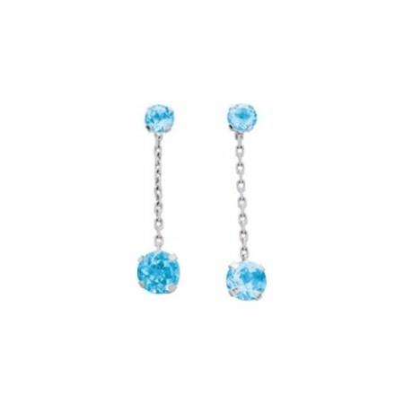 Boucles d'oreilles pendantes en or blanc et topazes bleues