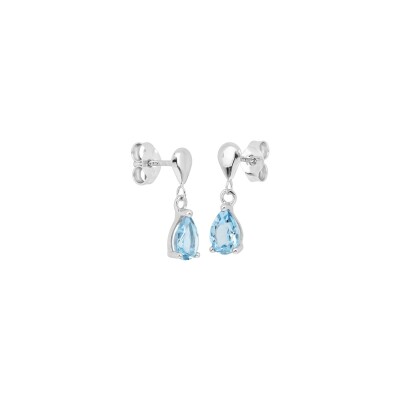Boucles d'oreillles en or blanc et topaze bleue