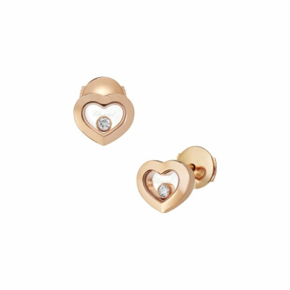 Boucles d'Oreilles Chopard Happy Diamonds en or rose et diamants