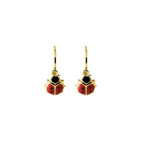 Boucles d'oreilles pendantes coccinelles en or jaune