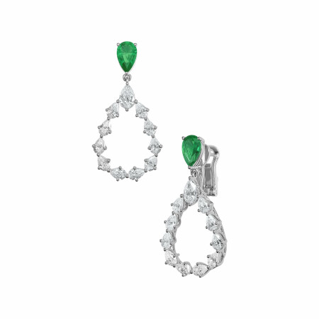 Boucles d'oreilles Chopard L'Heure du Diamant Drop en or blanc éthique, émeraudes et diamants