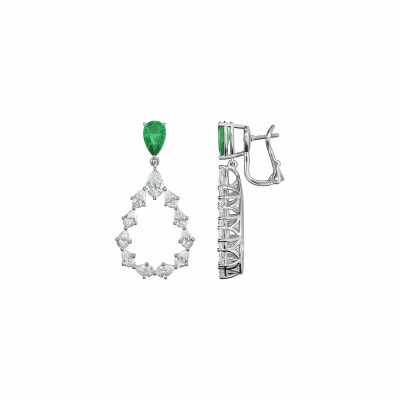 Chopard L'Heure du Diamant Drop earrings, ethical white gold, emeralds and diamonds