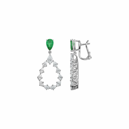 Boucles d'oreilles Chopard L'Heure du Diamant Drop en or blanc éthique, émeraudes et diamants