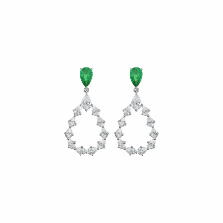 Boucles d'oreilles Chopard L'Heure du Diamant Drop en or blanc éthique, émeraudes et diamants