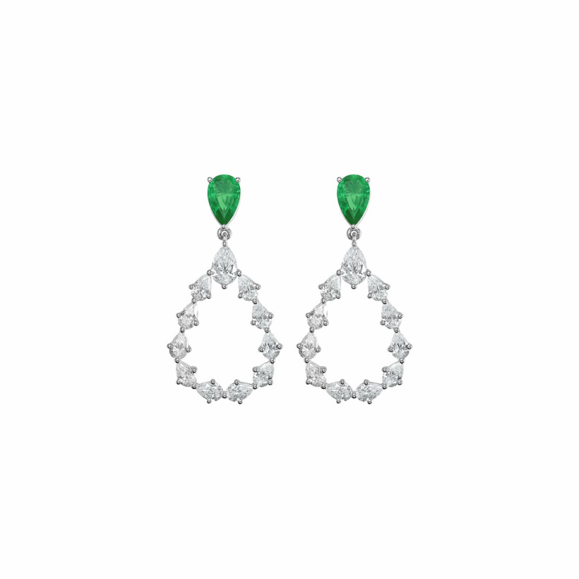 Chopard L'Heure du Diamant Drop earrings, ethical white gold, emeralds and diamonds