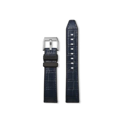 Bracelet montre Rochet Trocadero en caoutchouc et cuir grain alligator satiné marine - 22mm