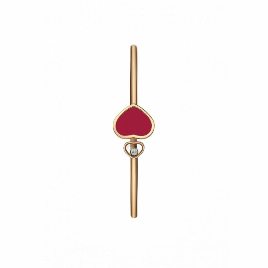 Bracelet jonc Chopard Happy Hearts en or rose et diamant, pierre rouge, taille S