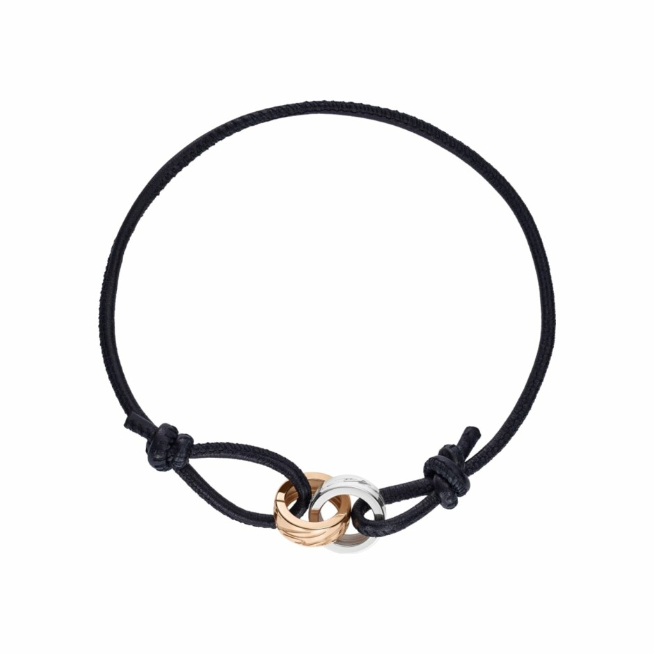 Bracelet Chopard Chopardissimo en cuir noir, or rose et or blanc
