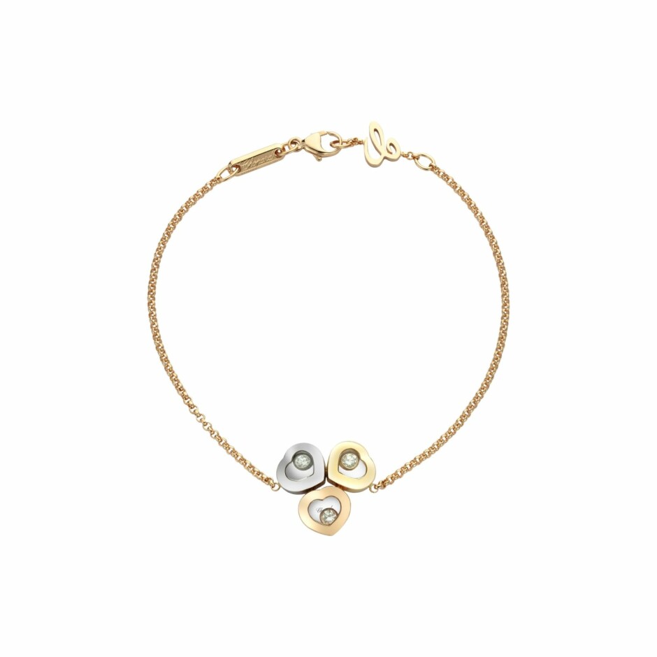 Bracelet Chopard Happy Diamonds en or blanc, jaune et rose et diamants