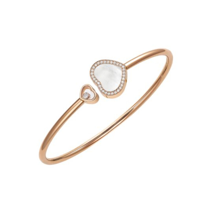 Chopard Happy Hearts bangle bracelet, rose gold, diamonds, mother-of-pearl, M size