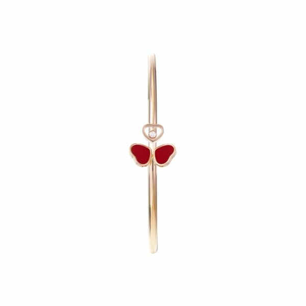 Bracelet jonc Chopard Happy Hearts Wings en or rose, diamant et pierres rouges, 17cm