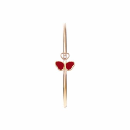 Bracelet jonc Chopard Happy Hearts Wings en or rose, diamant et pierres rouges, 17cm