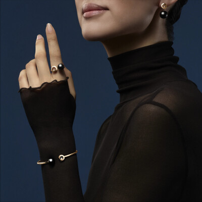 Bracelet Chopard Happy Diamonds en or rose, diamant et onyx, taille M