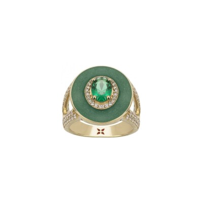 Bague Griffe Rouge en plaqué or, laque verte et oxydes de zirconium
