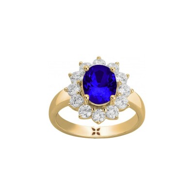 Bague Griffe Rouge en plaqué or et oxyde de zirconium blanc et bleu