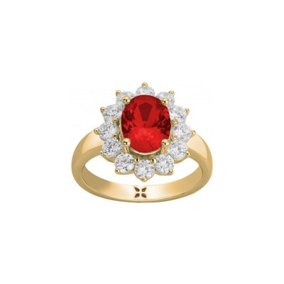 Bague Griffe Rouge en plaqué or jaune, oxyde coloré rouge et oxyde de zirconium