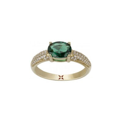 Bague Griffe Rouge en plaqué or et oxyde de zirconium blanc et vert