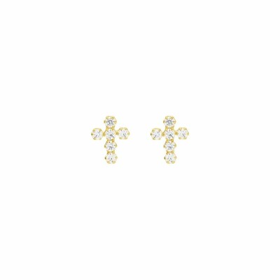 Boucles d'oreilles clous en or jaune et oxydes de zirconium