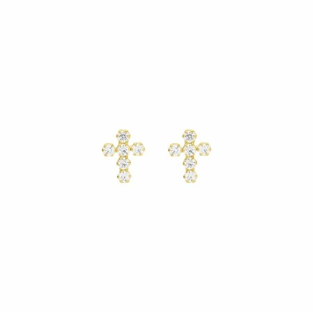 Boucles d'oreilles clous en or jaune et oxydes de zirconium